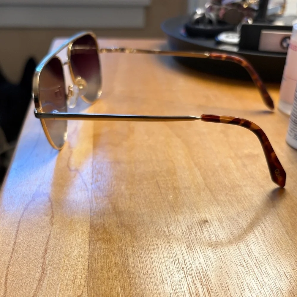 Quay Australia Gold Frame Sunglasses with Burgundy Gradient Lenses